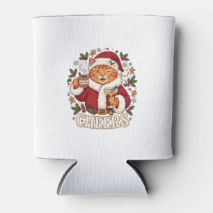 Cheers Christmas Orange Cat Santa Hat Drinks Ginge Can Cooler