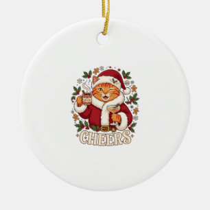 Cheers Christmas Orange Cat Santa Hat Drinks Ginge Ceramic Tree Decoration