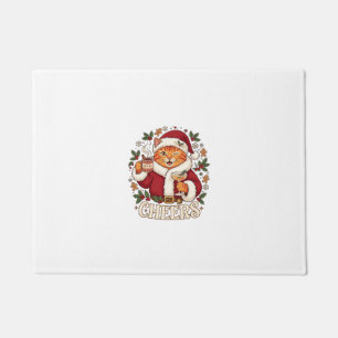 Cheers Christmas Orange Cat Santa Hat Drinks Ginge Doormat