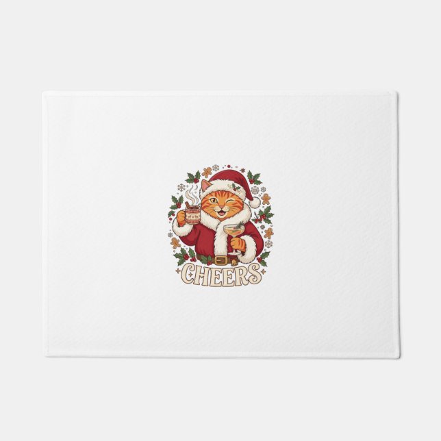 Cheers Christmas Orange Cat Santa Hat Drinks Ginge Doormat (Front)