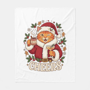 Cheers Christmas Orange Cat Santa Hat Drinks Ginge Fleece Blanket
