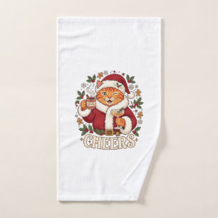 Cheers Christmas Orange Cat Santa Hat Drinks Ginge Hand Towel