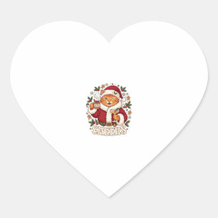 Cheers Christmas Orange Cat Santa Hat Drinks Ginge Heart Sticker