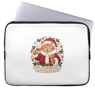 Cheers Christmas Orange Cat Santa Hat Drinks Ginge Laptop Sleeve