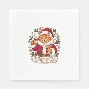 Cheers Christmas Orange Cat Santa Hat Drinks Ginge Napkin
