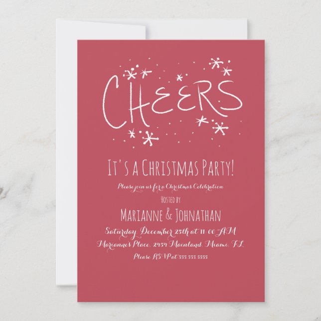 Cheers Christmas Party Hand Lettering Invitation (Front)