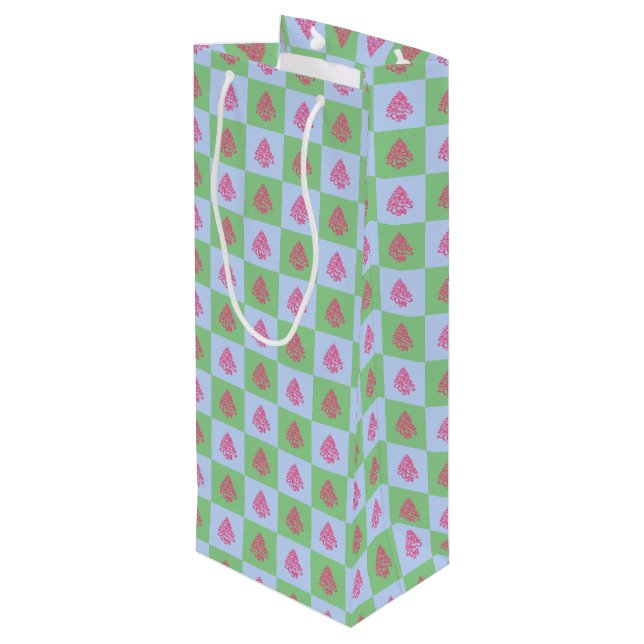 CHEERS CHRISTMAS TREES-3-WINE GIFT BAG (Back Angled)