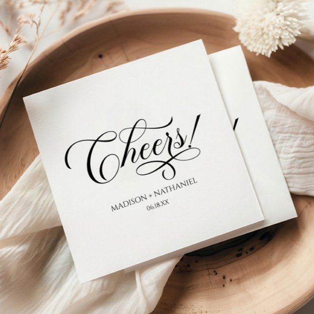 Cheers! Classic Minimalist Elegant Script Wedding Napkin (Creator Uploaded)