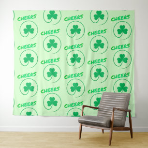 Cheers Clover Shamrock Irish Green St Patricks Day Tapestry