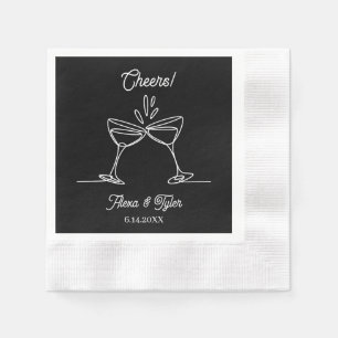 Cheers   Cocktail Line Art Black and White Wedding Napkin