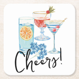 Cheers Cocktail Party Square Paper Coaster