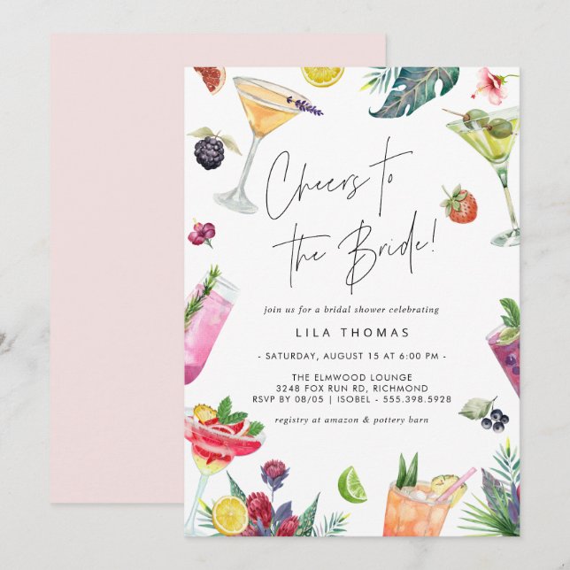 Cheers | Cocktail Party Summer Bridal Shower Invitation (Front/Back)