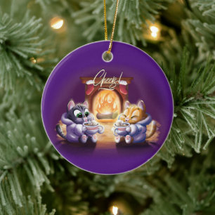 CHEERS! COCOA CATS by Jeff Willis Art Ceramic Tree Decoration