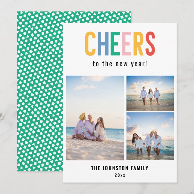 CHEERS Colourful New Year's Photo Holiday Card (Front/Back)