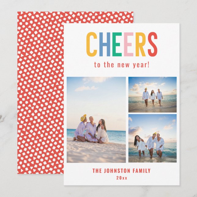 CHEERS Colourful New Year's Photo Holiday Card (Front/Back)