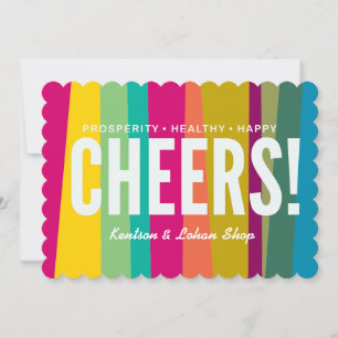 cheers & colourful patterned invitation