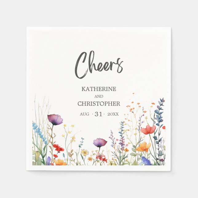 Cheers Colourful Wildflowers Elegant Wedding Napkin (Front)