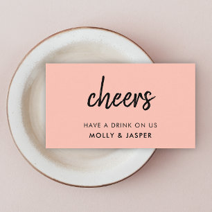 Cheers   Coral Pink Wedding Free Drink Token Card