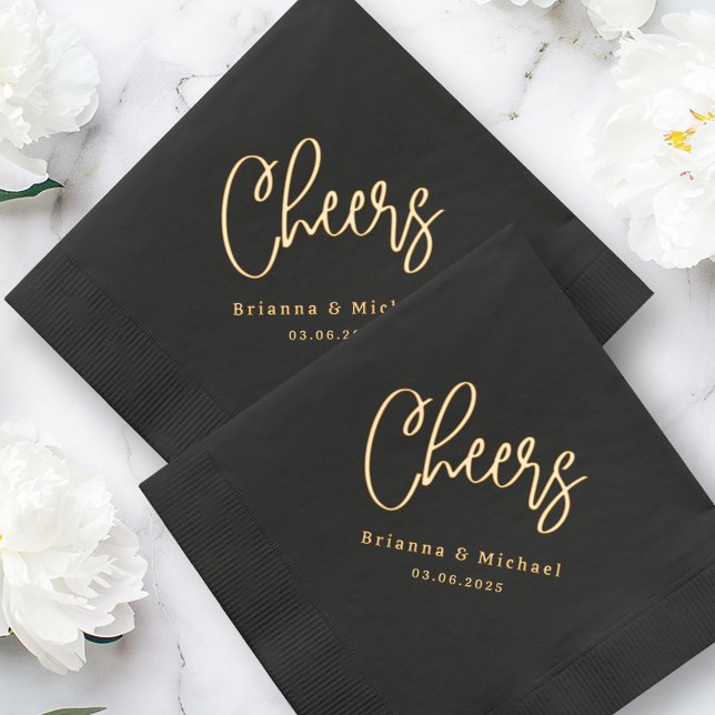 Cheers couple's names and wedding date foil napkins (Cheers couple's names and wedding date foil napkins)