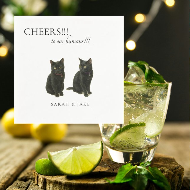 Cheers Custom 2 Cats Black Text Wedding Napkins (Creator Uploaded)