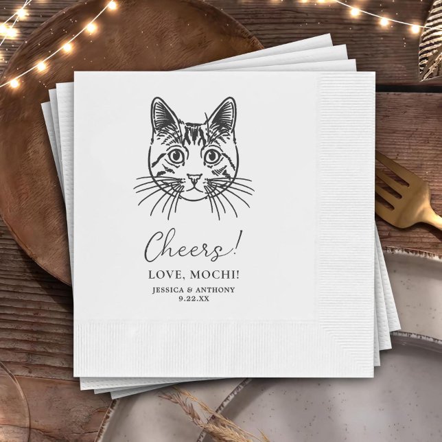 Cheers Custom Cat Hand Drawing Wedding Napkin (Creator Uploaded)