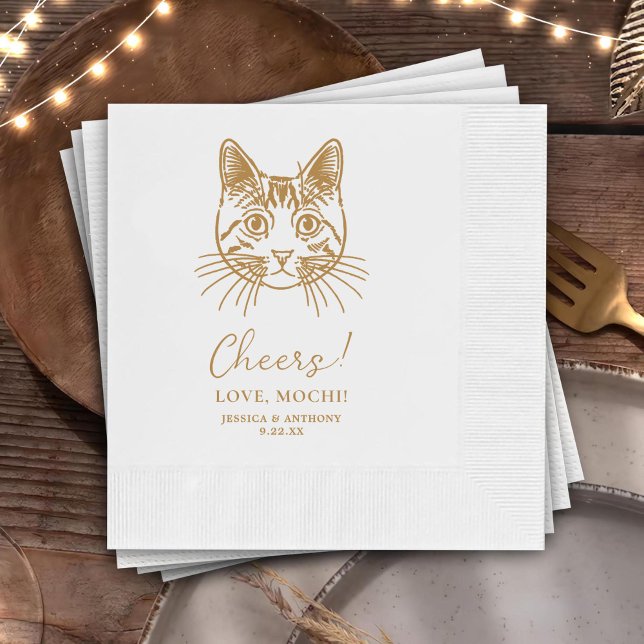 Cheers Custom Cat Hand Drawing Wedding Napkin (Creator Uploaded)