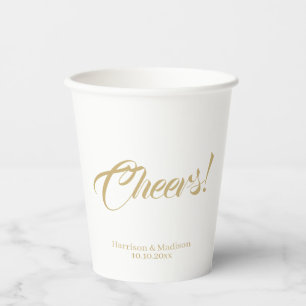 Cheers custom gold calligraphy script Wedding Paper Cups