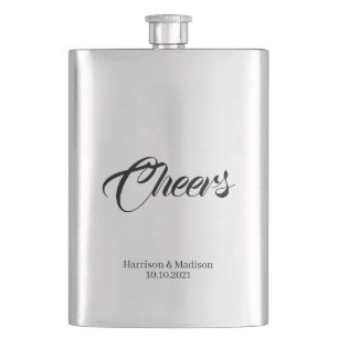 Cheers custom script elegant chic Wedding favours Hip Flask