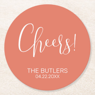 Cheers! Custom Terracotta Wedding Paper Coaster