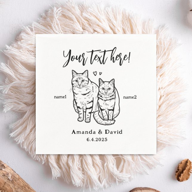 Cheers Cute 2 Cats Drawing Personalised Pet Napkin (Creator Uploaded)