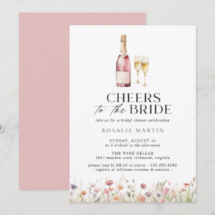 Cheers   Cute Girly Pink Champagne Bridal Shower Invitation