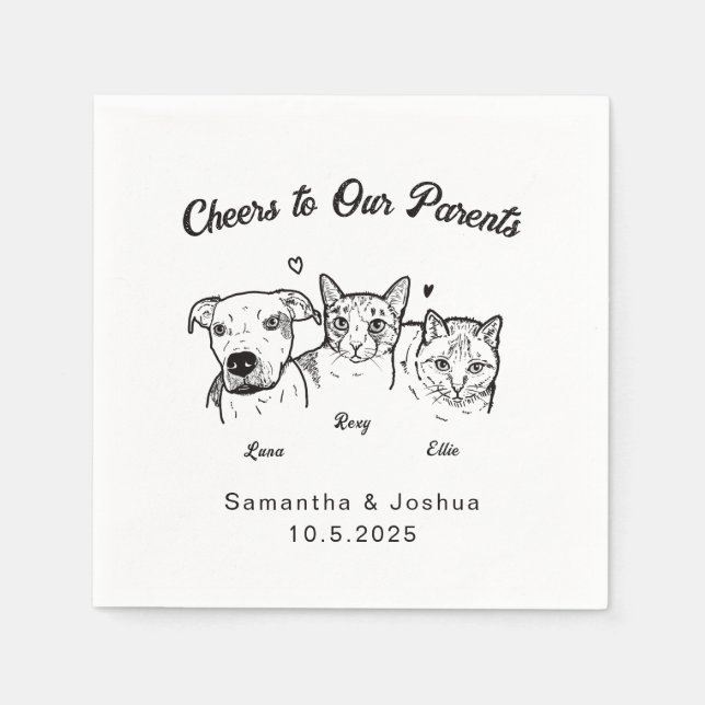 Cheers Cute Simple 3 Pet Dog Cat Wedding  Napkin (Front)