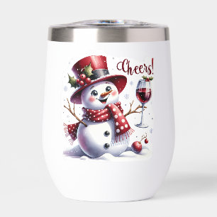 Cheers cute snowman drinking wine personalised 