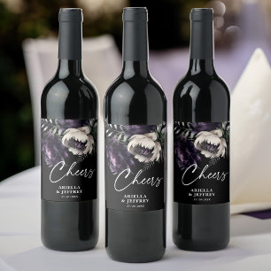 Cheers dark moody boho elegant wedding wine label