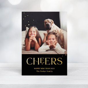 Cheers   Decorative Text Happy New Year Photo Foil Holiday Card