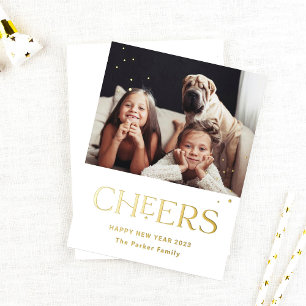 Cheers Decorative Text Happy New Year Photo Foil Holiday Postcard