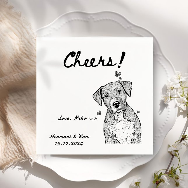 Cheers Drawn Personalised Dog Simple Wedding Napkin (Creator Uploaded)