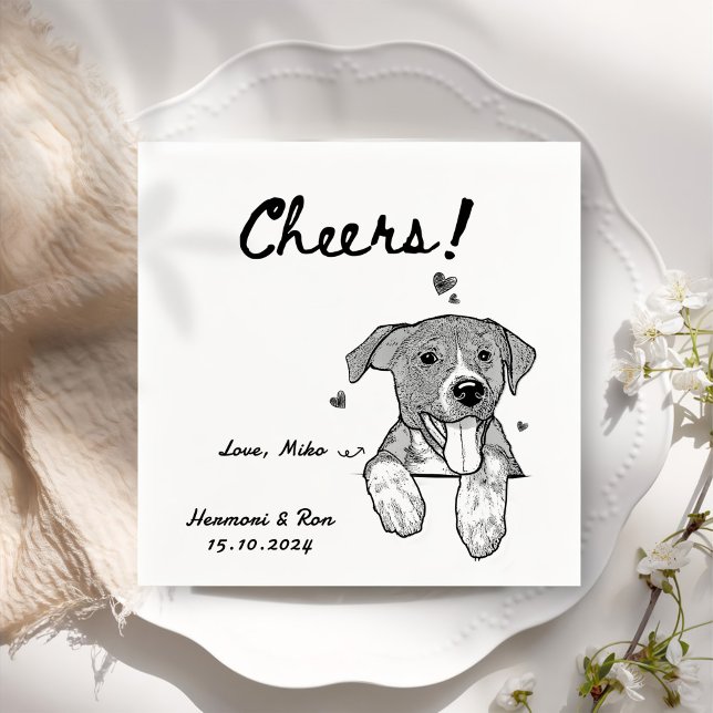 Cheers Drawn Personalised Dog Simple Wedding Napkin (Creator Uploaded)