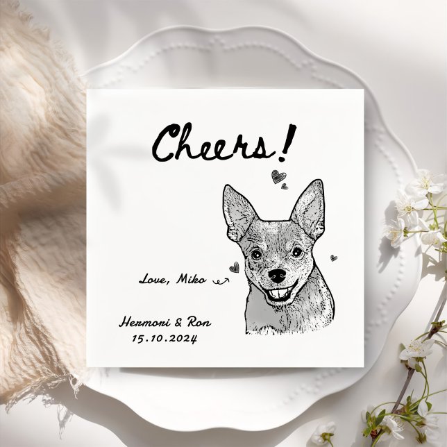 Cheers Drawn Personalised Dog Simple Wedding Napkin (Creator Uploaded)