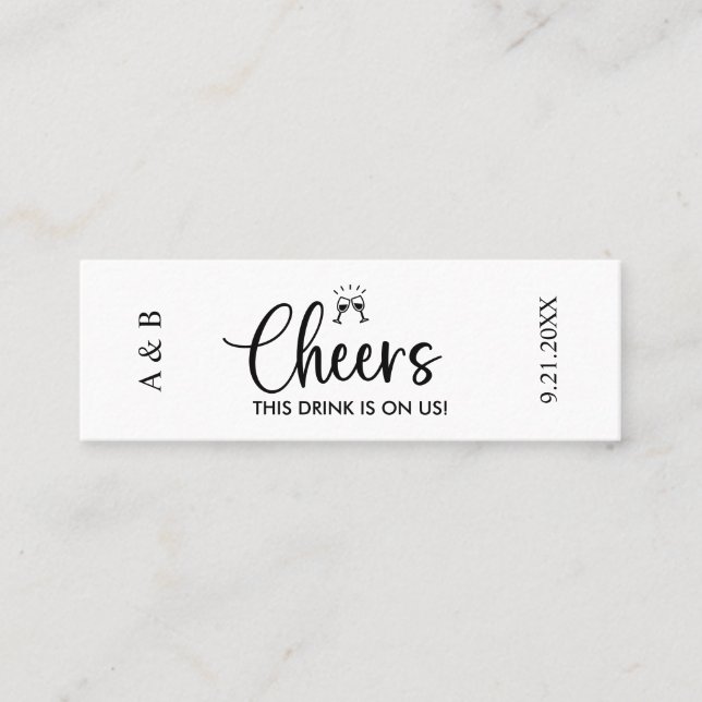 Cheers Drink On Us Wedding Drink Ticket (Front)