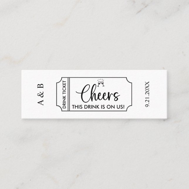 Cheers Drink On Us Wedding Drink Ticket (Front)