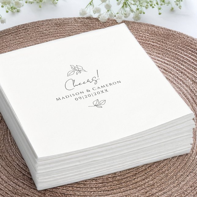Cheers Elegant  Black & White Wedding Botanical Napkin (Creator Uploaded)