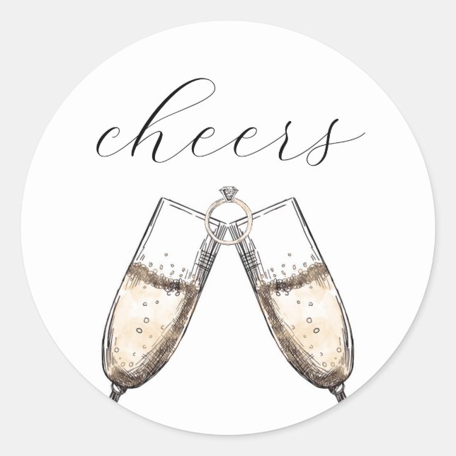 Cheers Elegant Bubbly Champange Bridal Shower  Classic Round Sticker (Front)