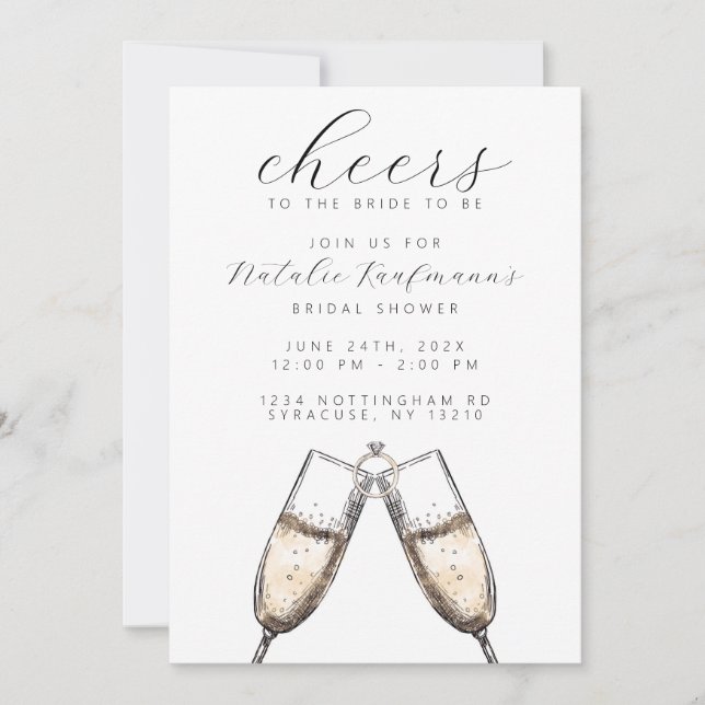 Cheers Elegant Bubbly Champange Bridal Shower  Invitation (Front)
