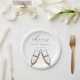 Cheers Elegant Bubbly Champange Bridal Shower Paper Plate