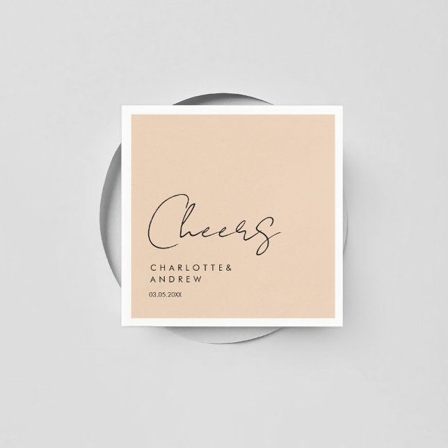 Cheers! Elegant, minimal, handwriting Napkin (Cheers! Customer specific elegant, minimal, handwriting, light-brown, wedding napkins.)