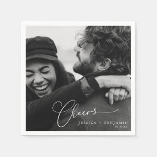 Cheers Elegant Photo Script Names Modern Wedding Napkin