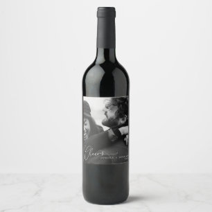 Cheers Elegant Photo Script Names Modern Wedding Wine Label