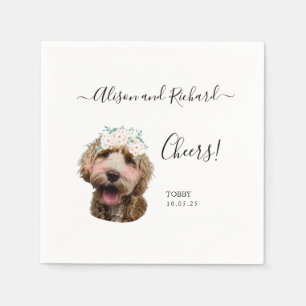 Cheers Elegant Script Cat Dog Photo Wedding Napkin