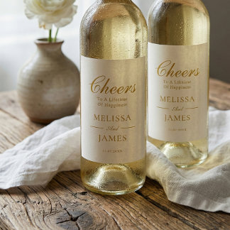 Cheers Elegant Script Wedding White Wine Label